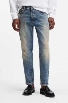 Tapered-fit jeans in blue stretch denim, Blue