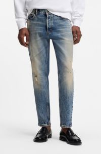 Tapered-fit jeans in blue stretch denim, Blue