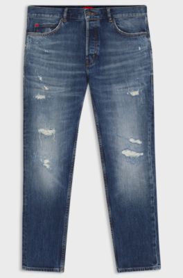 Tapered-fit jeans in dark-blue stretch cotton, Dark Blue