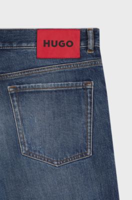 Tapered-fit jeans in dark-blue stretch cotton, Dark Blue