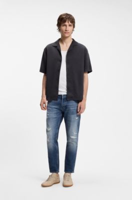 Tapered-fit jeans in dark-blue stretch cotton, Dark Blue