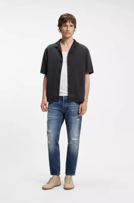 Tapered-fit jeans in dark-blue stretch cotton