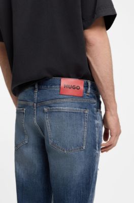 Tapered-fit jeans in dark-blue stretch cotton, Dark Blue