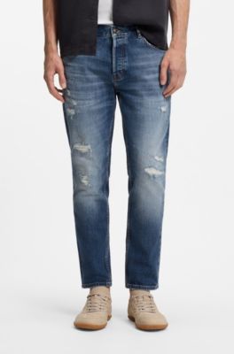 Tapered-fit jeans in dark-blue stretch cotton, Dark Blue