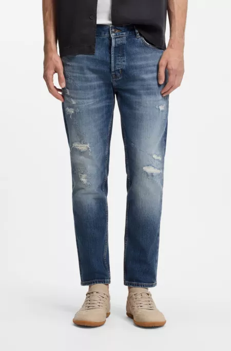 Tapered-fit jeans in dark-blue stretch cotton