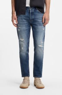 Tapered-fit jeans in dark-blue stretch cotton, Dark Blue