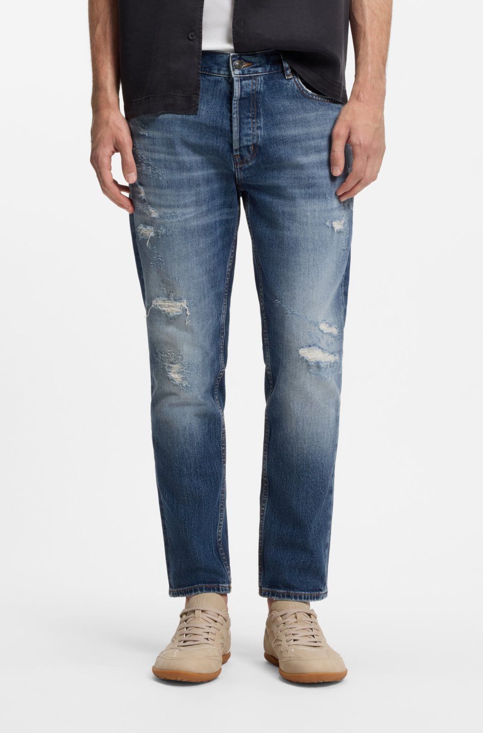Tapered-fit jeans in dark-blue stretch cotton