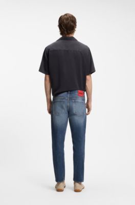 Tapered-fit jeans in dark-blue stretch cotton, Dark Blue
