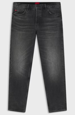 Tapered-fit jeans in black stretch denim, Dark Grey