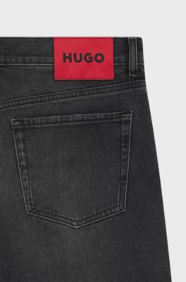 Tapered-fit jeans in black stretch denim, Dark Grey