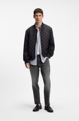 Tapered-fit jeans in black stretch denim, Dark Grey