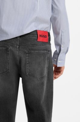 Jeans con fit affusolato in denim elasticizzato nero, Grigio scuro