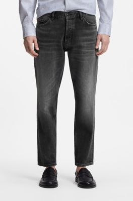 Jeans con fit affusolato in denim elasticizzato nero, Grigio scuro