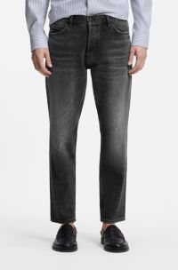 Tapered-fit jeans in black stretch denim, Dark Grey