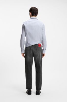 Tapered-fit jeans in black stretch denim, Dark Grey