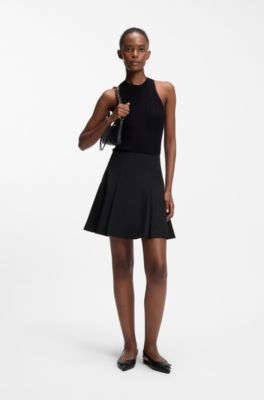 Jupe mini &eacute;vas&eacute;e &agrave; plis, Noir