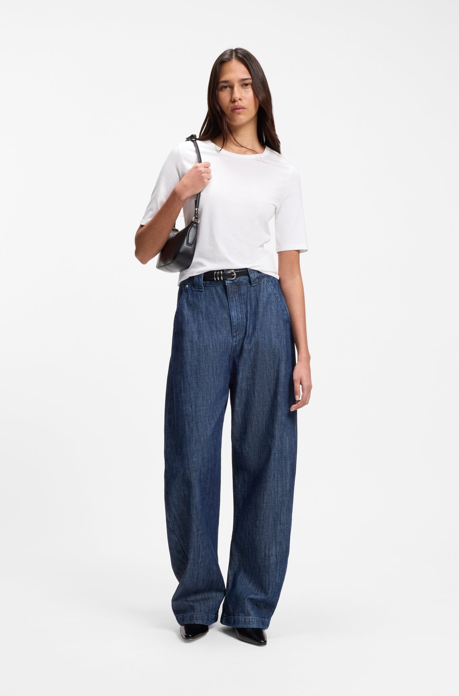 Boss Slim-fit T-shirt in cotton, modal and silk dam – bild 2