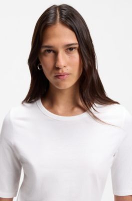 Slim-Fit T-Shirt aus Baumwolle, Modal und Seide, Wei&szlig;