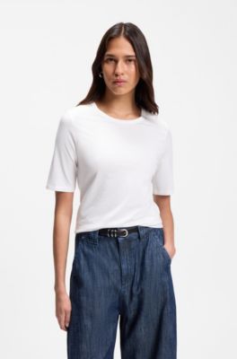 Slim-Fit T-Shirt aus Baumwolle, Modal und Seide, Wei&szlig;