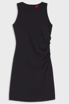 Slim-fit dress with gathered details, Black