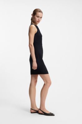 Slim-fit dress with gathered details, Black
