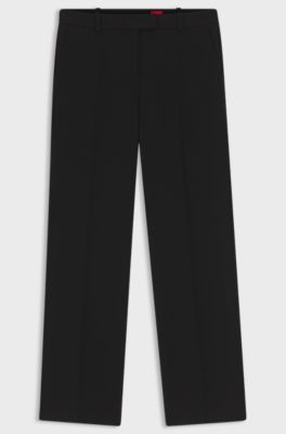 Pantaloni slim fit in tessuto cr&ecirc;pe con dettaglio D-ring, Nero