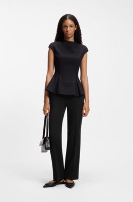 Pantaloni slim fit in tessuto cr&ecirc;pe con dettaglio D-ring, Nero