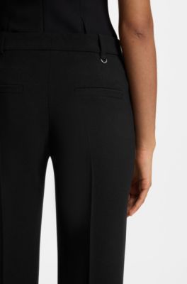 Slim-fit trousers in crepe fabric with D-ring detail, Black