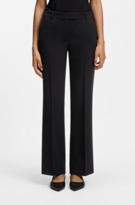 Slim-fit trousers in crepe fabric with D-ring detail, Black