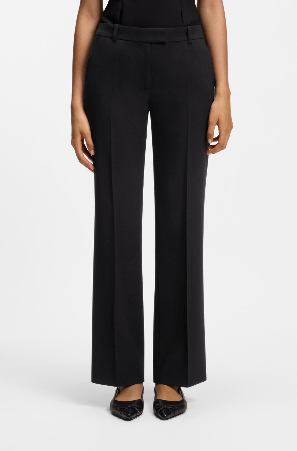 Slim-fit trousers in crepe fabric with D-ring detail
