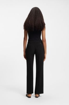 Slim-fit trousers in crepe fabric with D-ring detail, Black