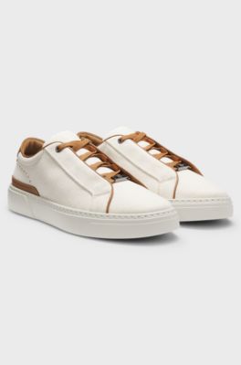 Sneakers Gary con tomaia in tela e rifiniture in pelle, Beige chiaro