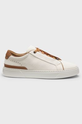 Sneakers Gary con tomaia in tela e rifiniture in pelle, Beige chiaro