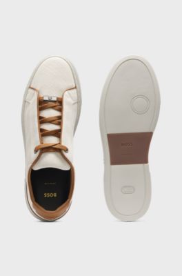 Gary trainers with canvas uppers and leather trims, Light Beige