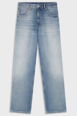 Loose-fit jeans van stevig blauw denim, Lichtblauw