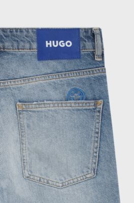Loose-fit jeans in blue rigid denim, Light Blue