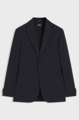 Opbergbare slim-fit blazer van een wasbare wolmix, Donkerblauw