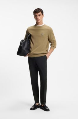 Pantaloni slim fit in cotone elasticizzato lavabile, Nero