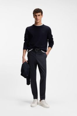 Slim-fit trousers in washable stretch cotton, Dark Blue