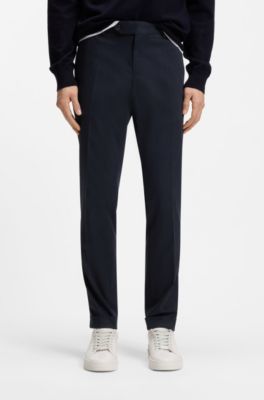 Slim-fit trousers in washable stretch cotton, Dark Blue