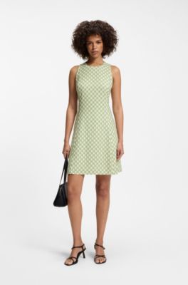 Mouwloze jurk met geometrische print, Kalk