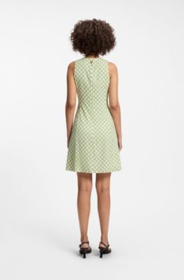 Mouwloze jurk met geometrische print, Kalk