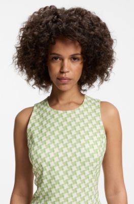 Mouwloze jurk met geometrische print, Kalk