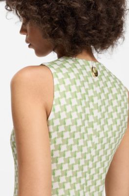 Mouwloze jurk met geometrische print, Kalk