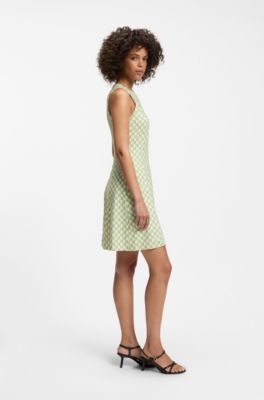 Mouwloze jurk met geometrische print, Kalk