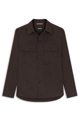 Relaxed fit yderskjorte i h&oslash;r, M&oslash;rkebrun