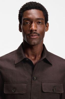 Relaxed-fit overshirt in linen, Dark Brown