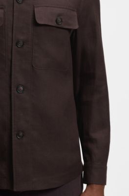 Relaxed-fit overshirt in linen, Dark Brown