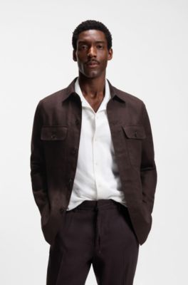Relaxed-fit overshirt in linen, Dark Brown