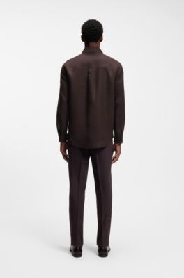 Relaxed-fit overshirt in linen, Dark Brown